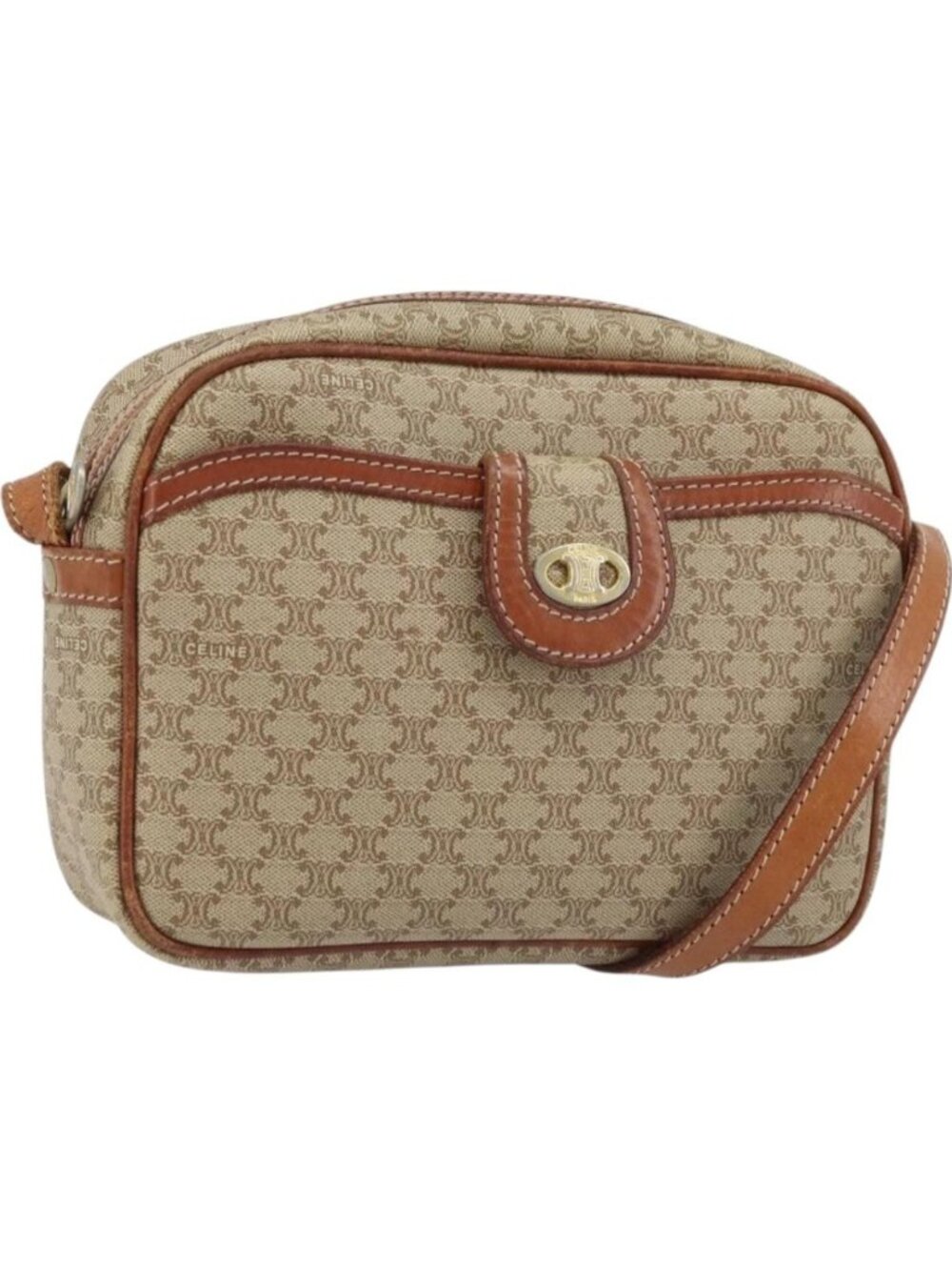 CELINE Macadam Canvas Shoulder Bag PVC Beige Gold